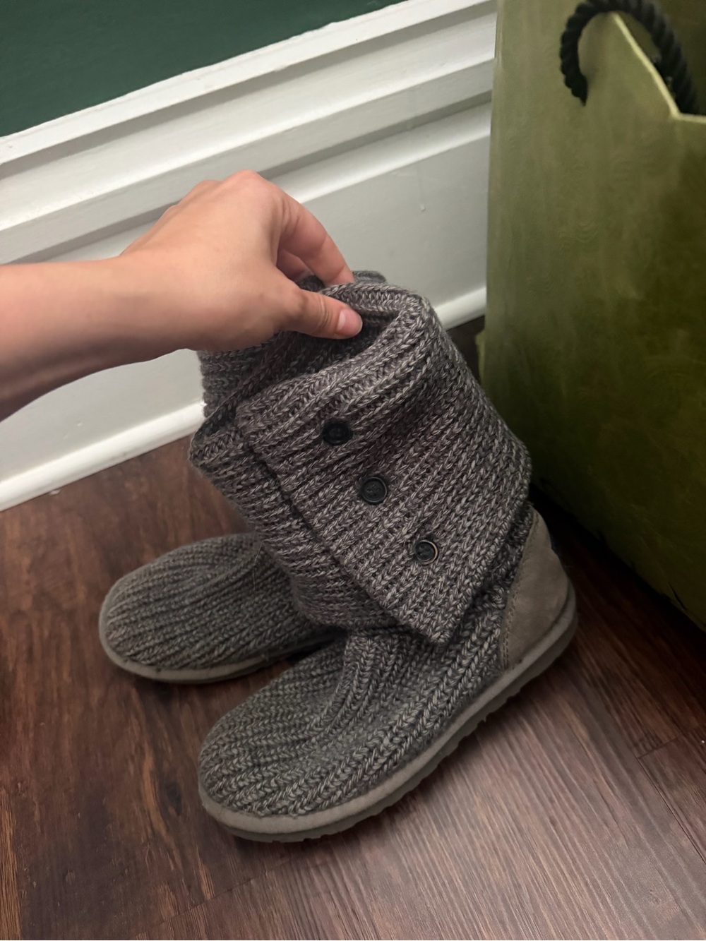 UGG Women's Fold-Over Knit Button Boot - Gray